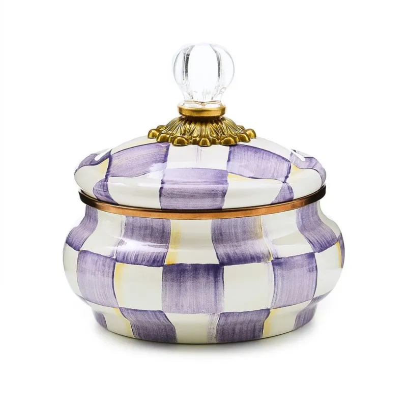 Violet Check Squashed Pot by Mackenzie-Childs
