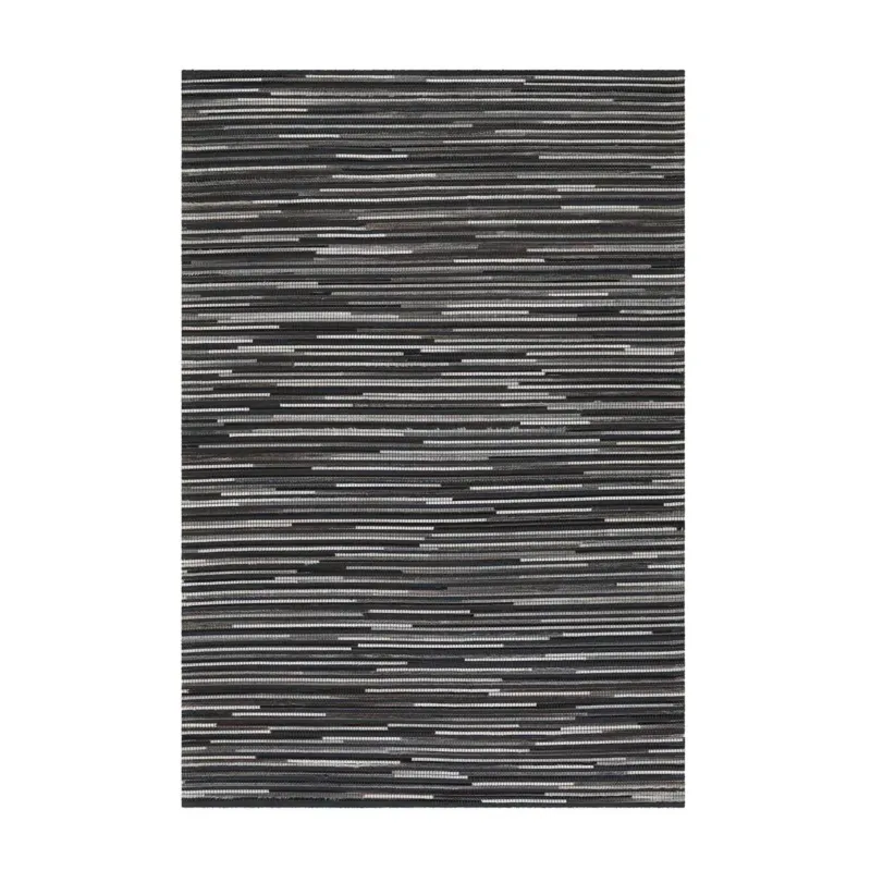 Teppich – Filigrane Patchworkoptik, Natürlicher Materialmix, Dunkelgraue Farbwelt, Flachflor - Wild 8023 | Kayoom